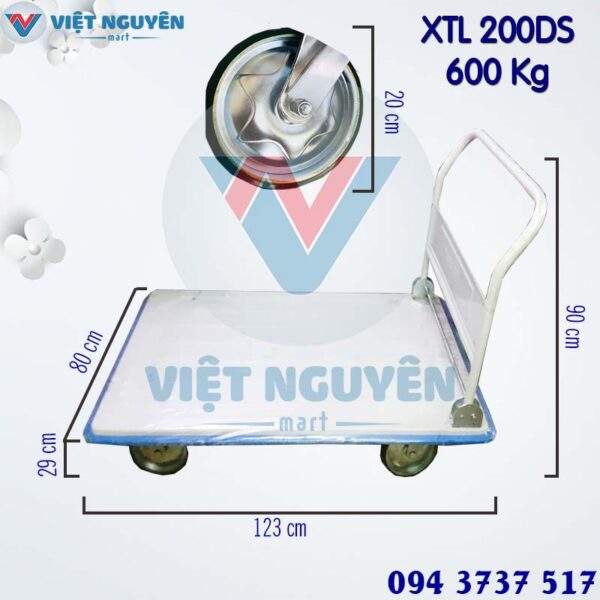 Thông số kỹ thuật xe đẩy hàng 4 bánh 600kg XTL 200DS Phong Thạnh chính hãng