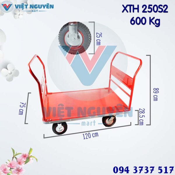 Thông số kỹ thuật xe đẩy hàng 4 bánh 2 tay kéo 600Kg Phong Thạnh XTH 250S2