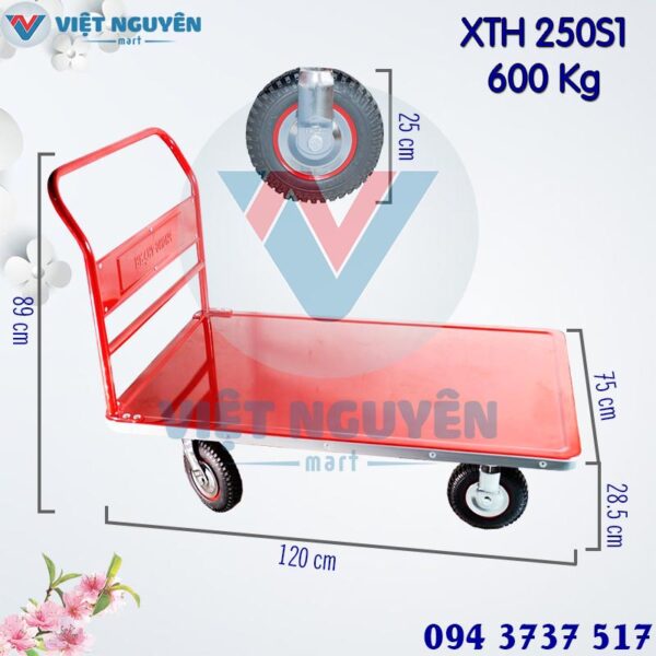Thông số xe đẩy hàng 600kg XTH 250S1 Phong Thạnh 4 bánh tay đẩy cố định