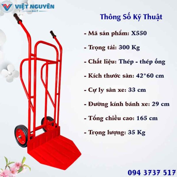 Tiện ích xe đẩy hàng 2 bánh 300Kg Phong Thạnh X550 chính hãng cao cấp