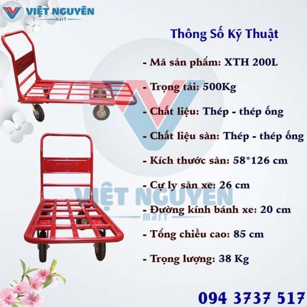 Tiện ích xe đẩy hàng Phong Thạnh 4 bánh XTH 200L tay cố định 500kg chính hãng