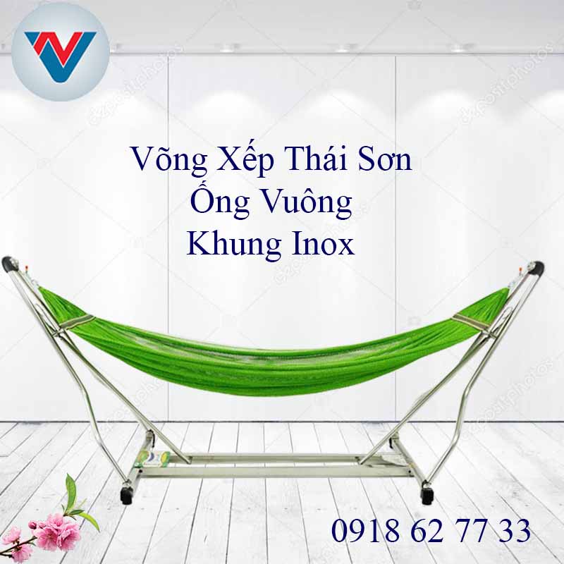 Bộ Võng Xếp Thái Sơn Ống Vuông Khung Inox Lưới Xanh lá