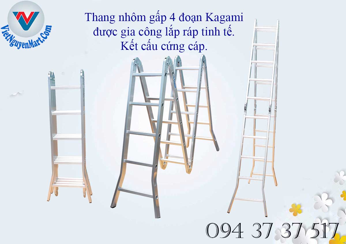 Thang nhôm 4 đoạn Nhật Bản Kagami giá rẻ giao nhanh 2h