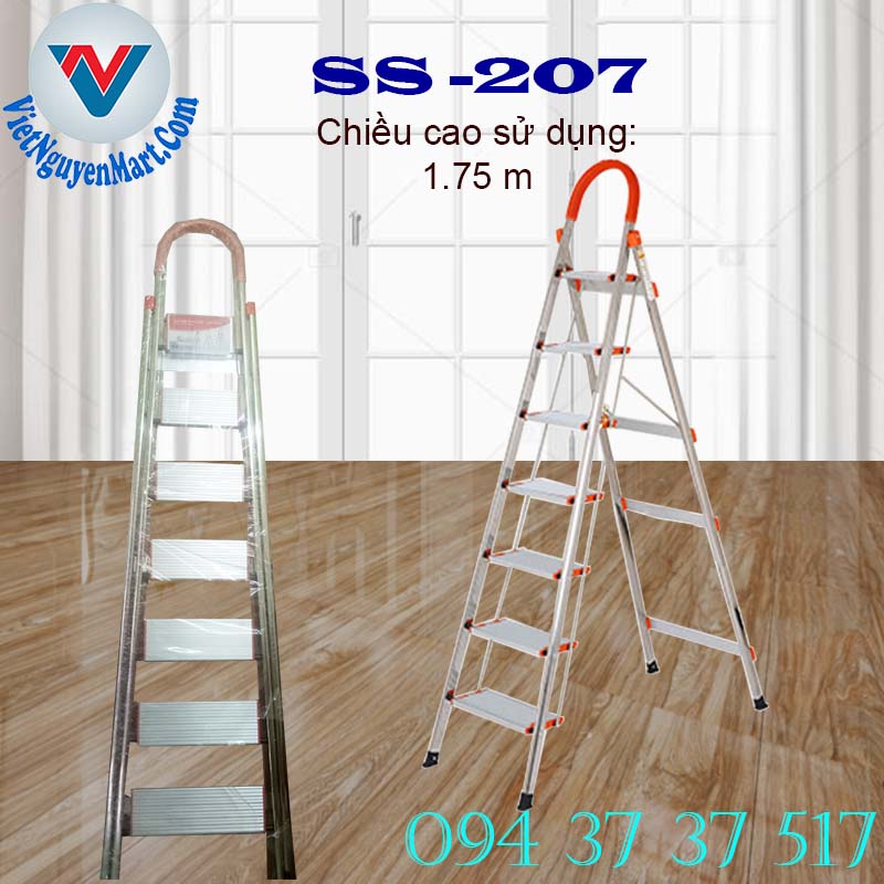 Thang nhôm ghế tay vịn inox Kagami SS -207 cao 1.75 m chính hãng