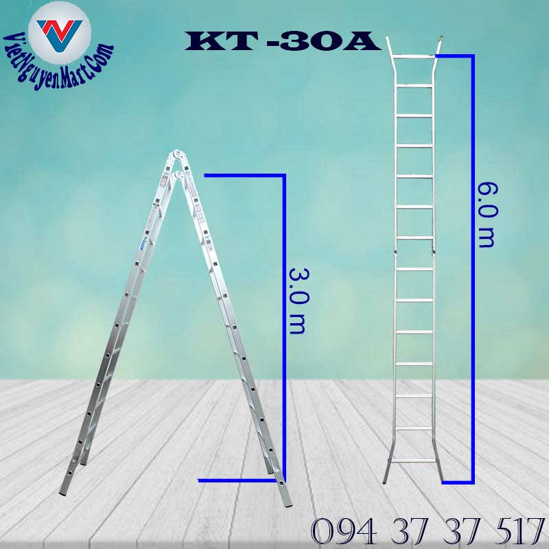 Chi tiết chiều cao thông số thang nhôm chữ A khóa tự động 3.0m