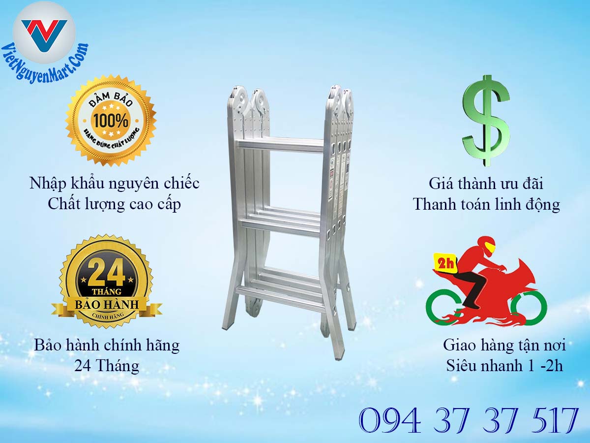 Chính sách bán hàng thang nhôm gấp xếp 4 đoạn Kagami 3.7m