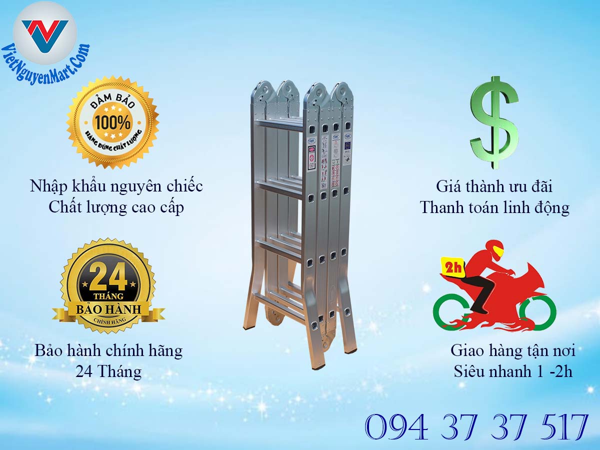 Chính sách bán hàng thang nhôm gấp xếp 4 đoạn Kagami 4.7m