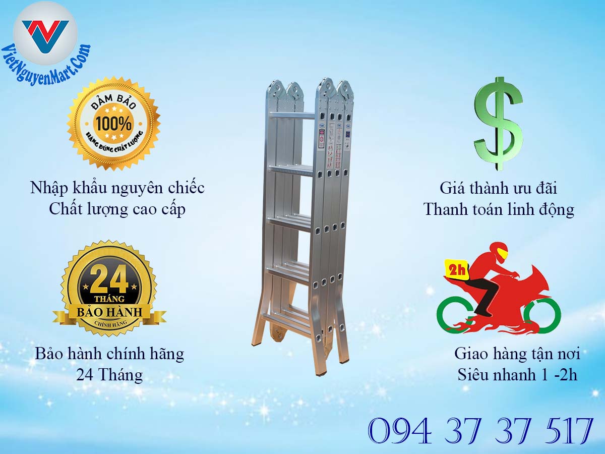 Chính sách bán hàng thang nhôm gấp xếp 4 đoạn Kagami 5.7m