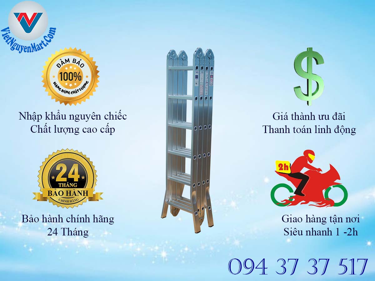 Chính sách bán hàng thang nhôm gấp xếp 4 đoạn Kagami 6.7m