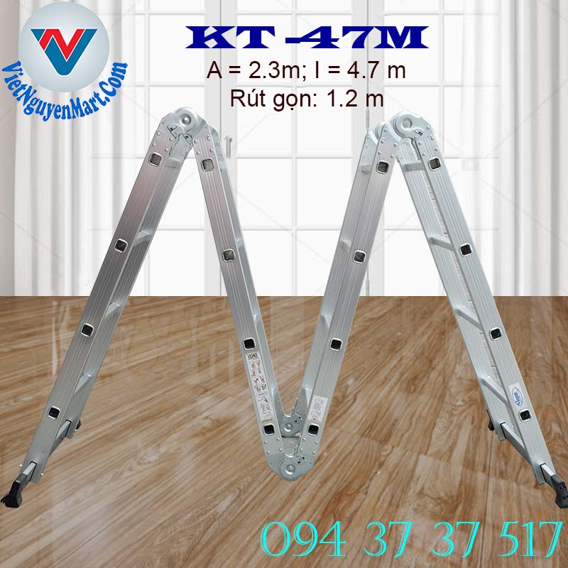 Thang nhôm gấp xếp 4 đoạn Kagami KT -47M chiều cao 4.7m giá rẻ