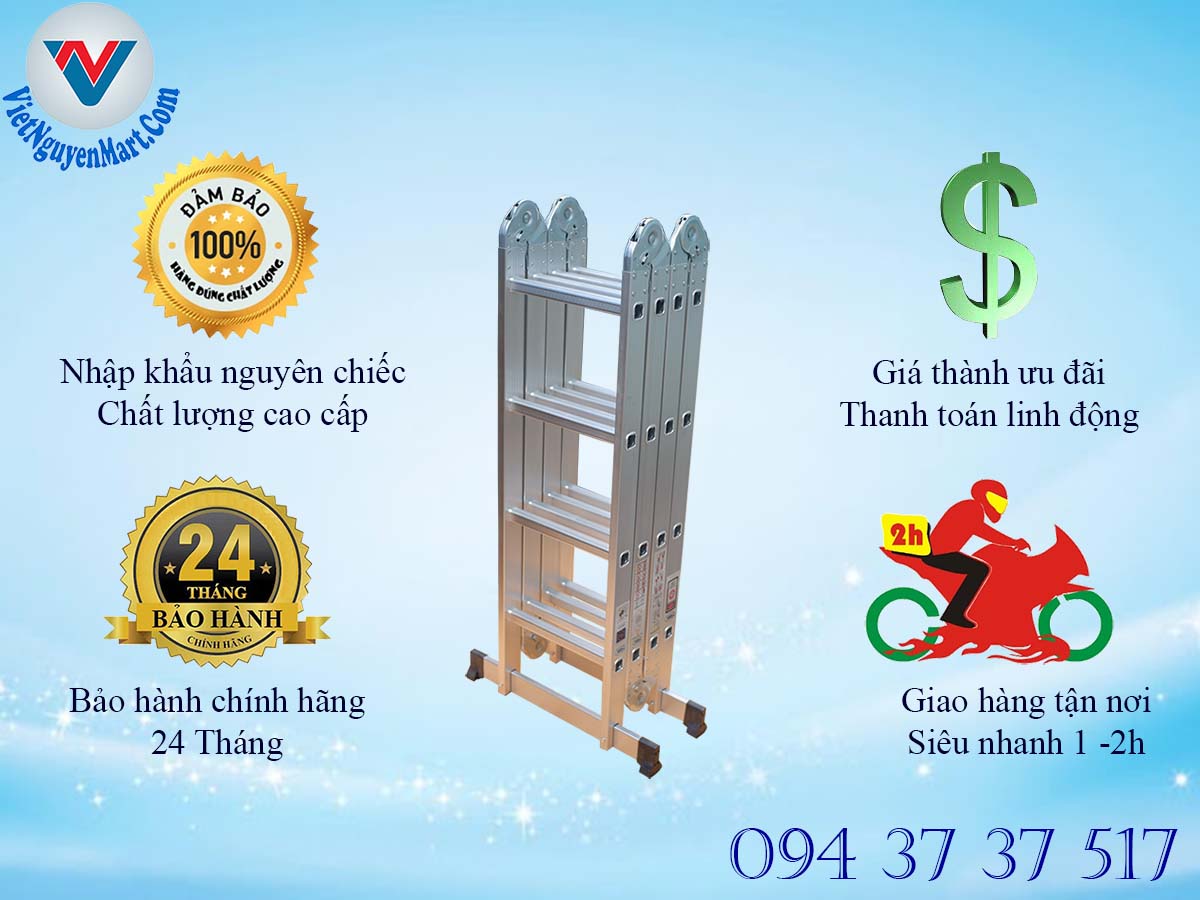 Chính sách bán hàng thang nhôm gấp xếp 4 đoạn Kagami 4.7m