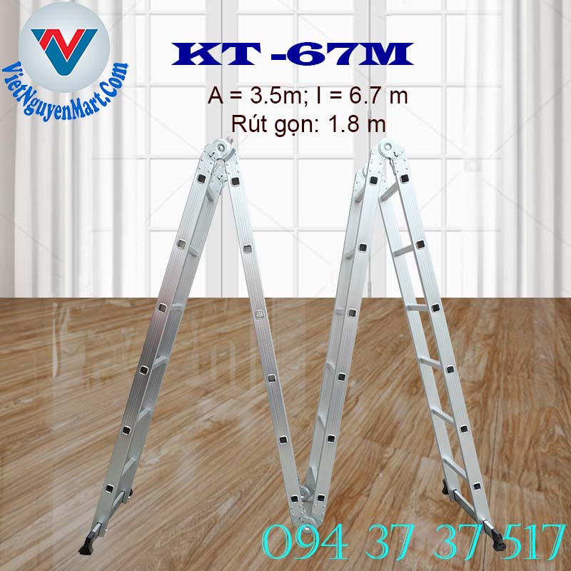 Thang nhôm gấp xếp 4 đoạn Kagami KT -67m chiều cao 6.7m giá rẻ
