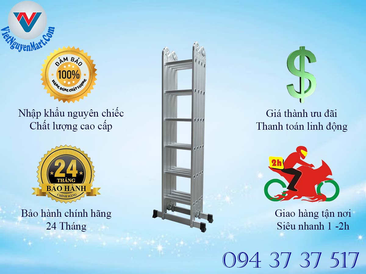 Chính sách bán hàng thang nhôm gấp xếp 4 đoạn Kagami 6.7m