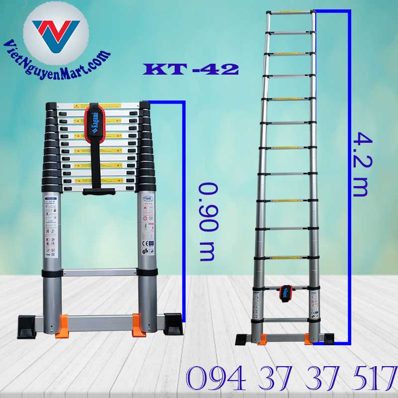 Thông số thang nhôm rút gọn 4.2m nhập khẩu Thông số thang nhôm rút gọn 4.2m nhập khẩu
