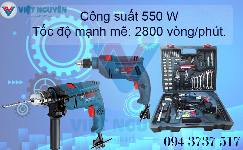 máy khoan động lực điện Bosch GSB 550 SET bộ Vali full 100 món phụ kiện máy khoan động lực điện Bosch GSB 550 SET bộ Vali full 100 món phụ kiện