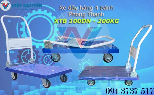 Xe Đẩy Hàng 4 Bánh 200kg Phong Thạnh XTB 100DN Sàn Nhựa Xe Đẩy Hàng 4 Bánh 200kg Phong Thạnh XTB 100DN Sàn Nhựa