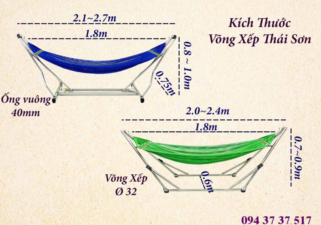 Kích thước võng xếp Chấn Thái Sơn Chính Hãng