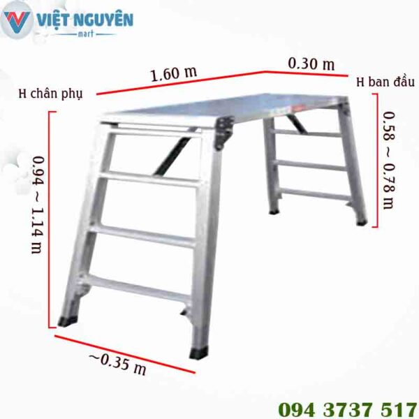 Thông số kỹ thuật thang nhôm bàn Hàn Quốc Poongsan PS 30160