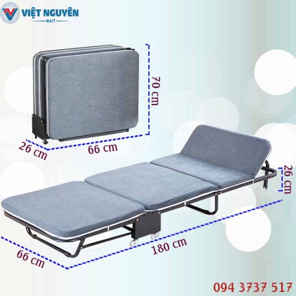 Thông số chi tiết Giường Xếp Gấp Ba Khúc Vãi Nhung N65 chính hãng