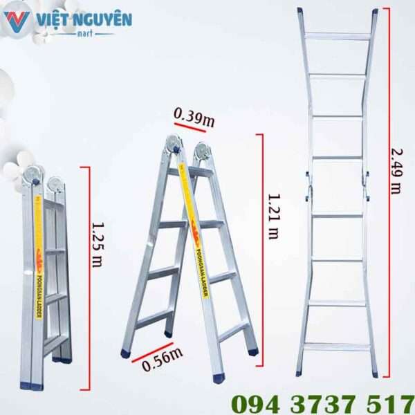 Kích thước thang nhôm chữ A Poongsan OA 04 khóa sập tự động chính hãng