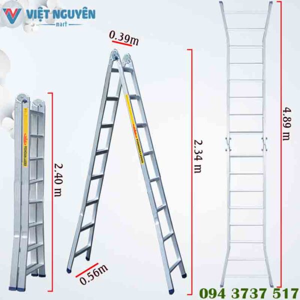 Kích thước thang nhôm chữ A Poongsan OA 08 khóa sập tự động chính hãng